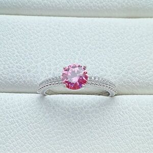 SGR6 S925 Stamped 1 CT Round Cut Pink Moissanite Adjustable Ring
